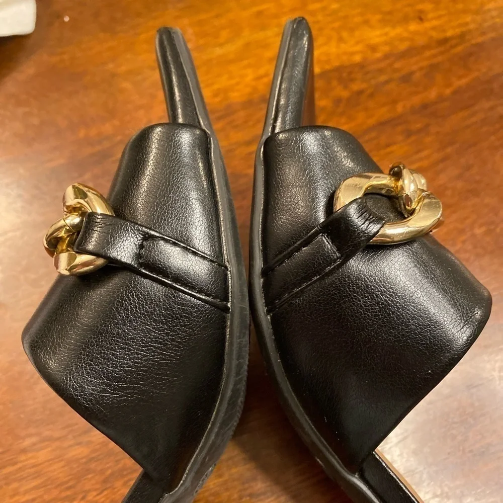 Anne Michelle black square toe kitten heels size 6.5 - Picture 2 of 8
